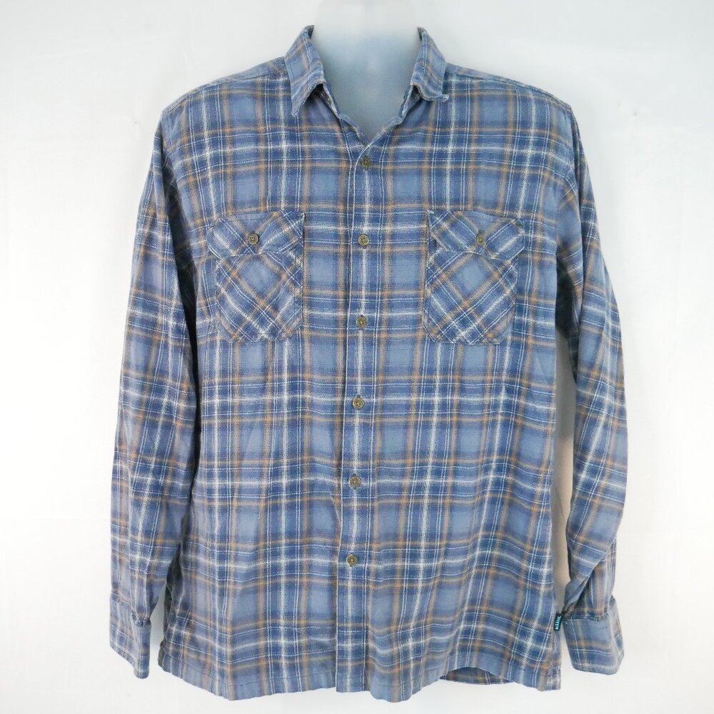 Kuhl Shirt Mens Large Flannel Plaid Hiking Outdoor Work Wear Long Sleeve Blue